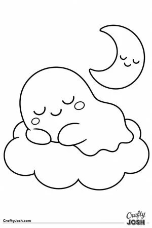 Kawaii ghost resting on a cloud
