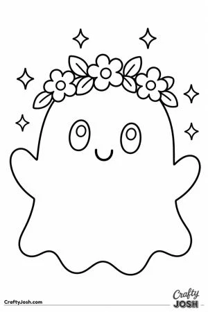 Kawaii ghost wearing a flower crown