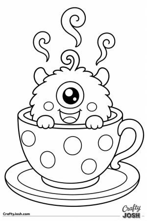 Kawaii monster peeking out of a teacup