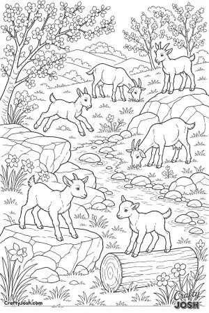 Kid goats playing in a spring meadow