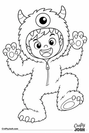 Kid in a fuzzy monster costume with little horns
