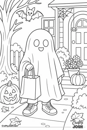 Kid in a sheet ghost costume with sneakers showing
