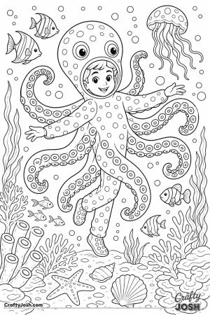Kid in an octopus costume with stuffed arms