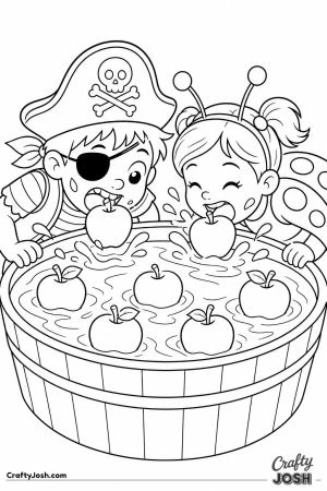 Kids bobbing for apples in a tub