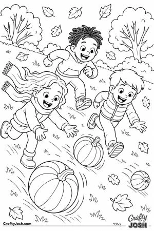Kids racing pumpkins down a grassy hill