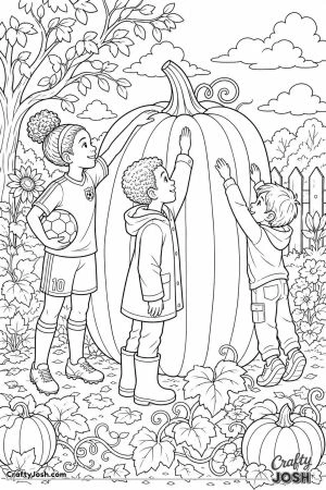 Kids standing next to a giant pumpkin for scale