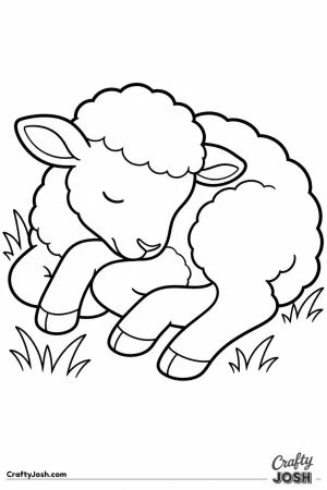 Lamb asleep curled up