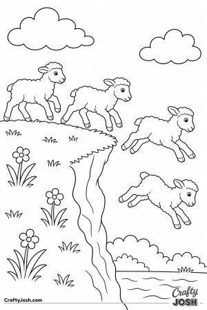 Lambs racing along a grassy bank
