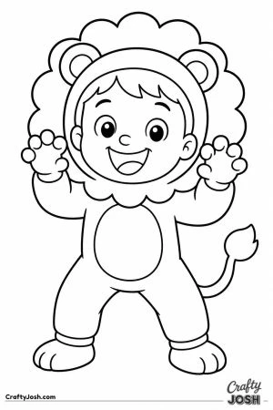 Little boy dressed as a lion with a fluffy mane