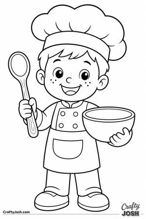 Little chef costume with a tall hat and wooden spoon