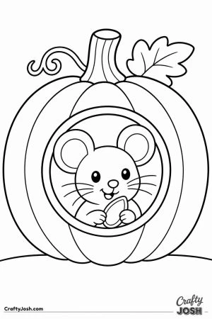 Little mouse peeking out of a pumpkin window