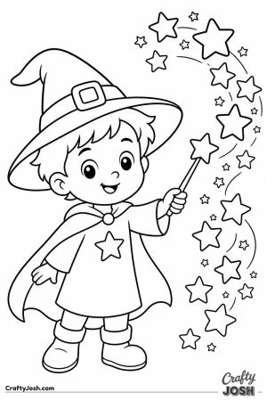 Little witch waving a wand full of stars