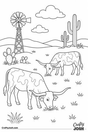 Longhorn cattle grazing on the open prairie