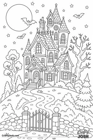 Mansion on a hill under the moon with bats