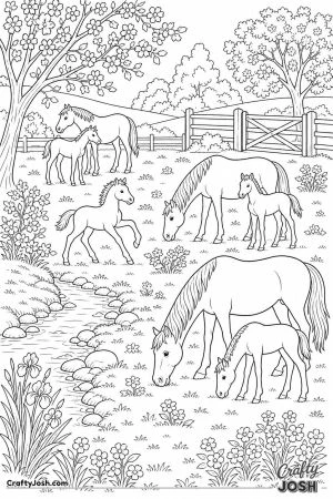 Mares and foals together in a spring paddock