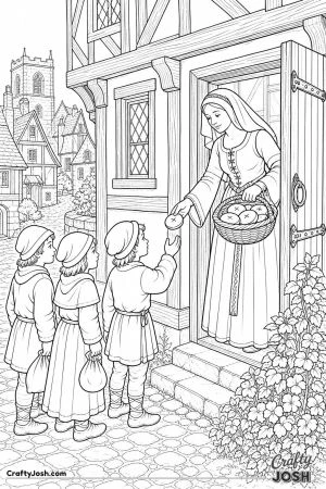 Medieval children going souling for soul cakes