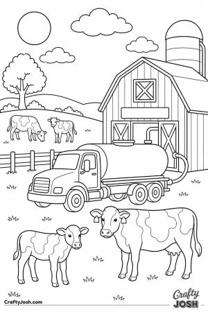 Milk truck collecting milk at the dairy farm