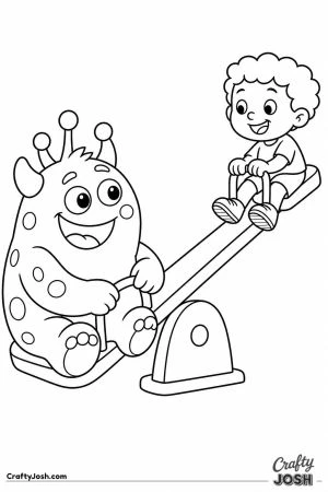 Monster and boy on a seesaw