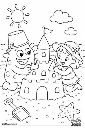 Monster and girl building a sandcastle