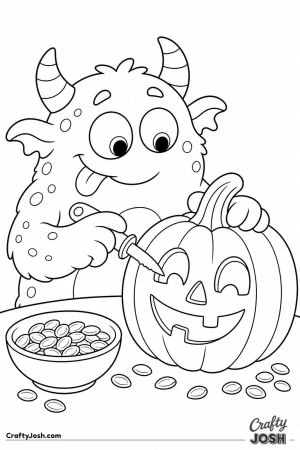 Monster carving a pumpkin with its claws tucked away