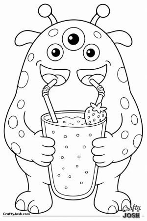 Monster drinking a smoothie with bendy straws