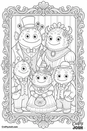 Monster family portrait in a fancy frame