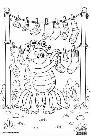 Monster hanging up a washing line of socks