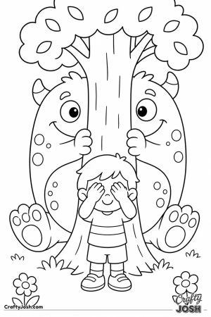 Monster hiding badly behind a thin tree