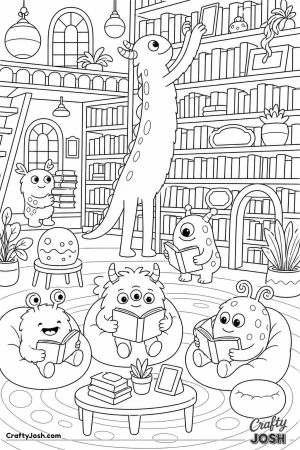 Monster library with tall bookshelves