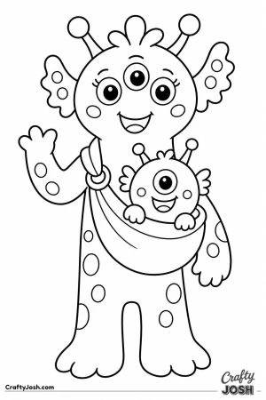 Monster mom carrying her baby in a sling