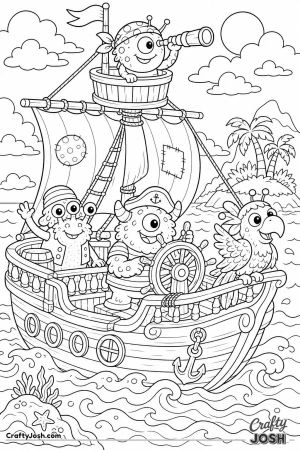 Monster pirates on a sailing ship