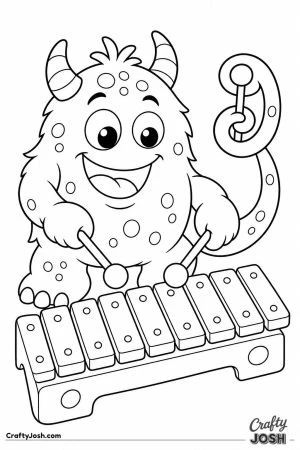 Monster playing a xylophone with its tail