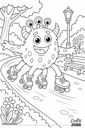 Monster roller skating in the park