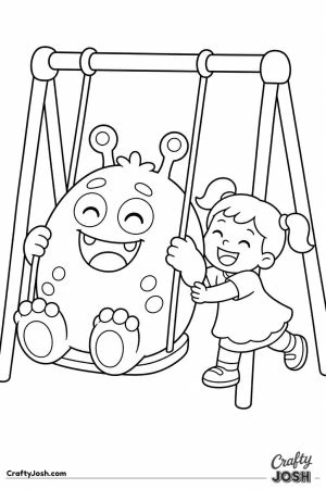 Monster squeezed onto a playground swing