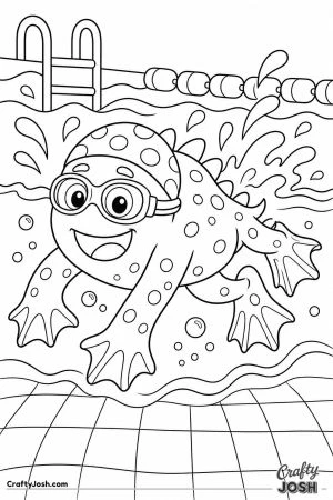 Monster swimming laps in a pool