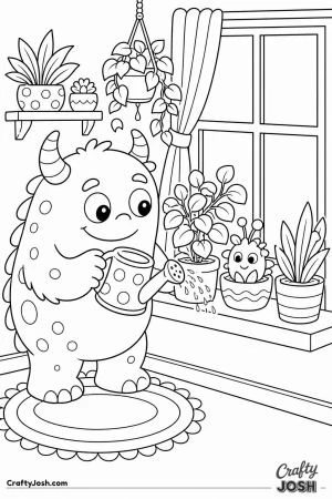 Monster watering its houseplants