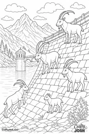 Mountain goats on a steep dam wall