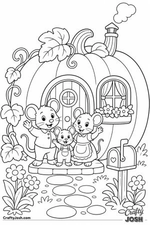 Mouse family cozy pumpkin cottage