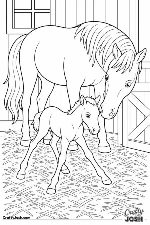 Newborn foal taking its first wobbly steps
