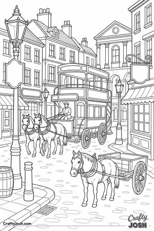 Old city street with a horse drawn bus