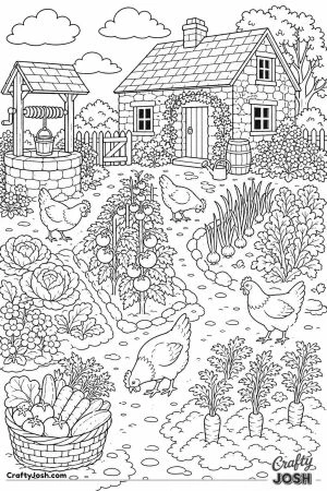 Old fashioned kitchen garden with hens