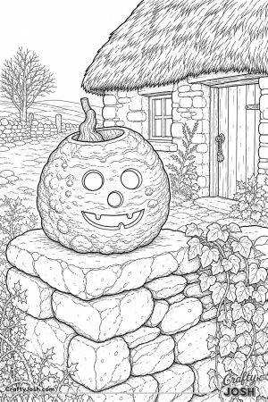 Old irish carved turnip lantern on a stone wall