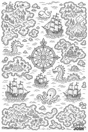 Old sailing map decorated with sea monsters