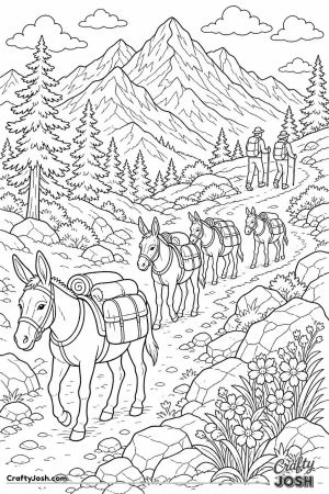Pack donkeys on a mountain trail