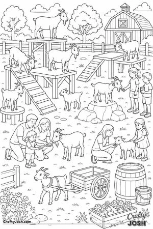 Petting farm with goats and visitors