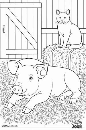 Pig and farm cat in the barn