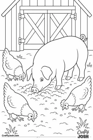 Pig and hens in the farmyard