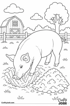 Pig digging a hole in its field