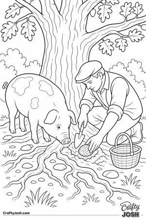 Pig hunting for truffles in the woods