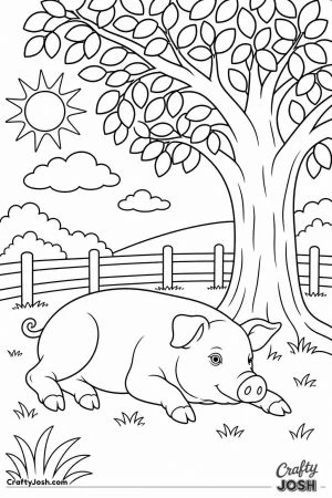 Pig lying in the shade of a tree